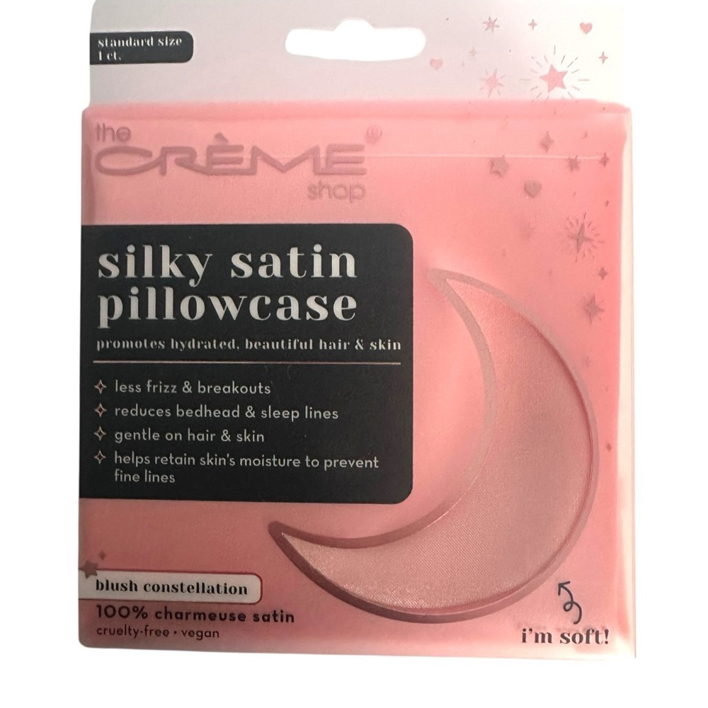The Creme Shop Silky Satin Pillowcase Standard Blush Pink Constellation NWT